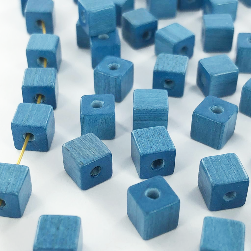 Houten kralen blokje 6mm blauw per 10 stuks