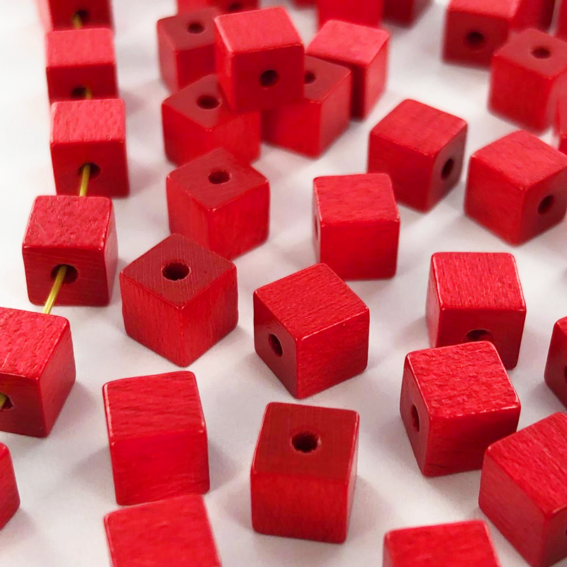 Houten kralen blokje 6mm rood per 10 stuks