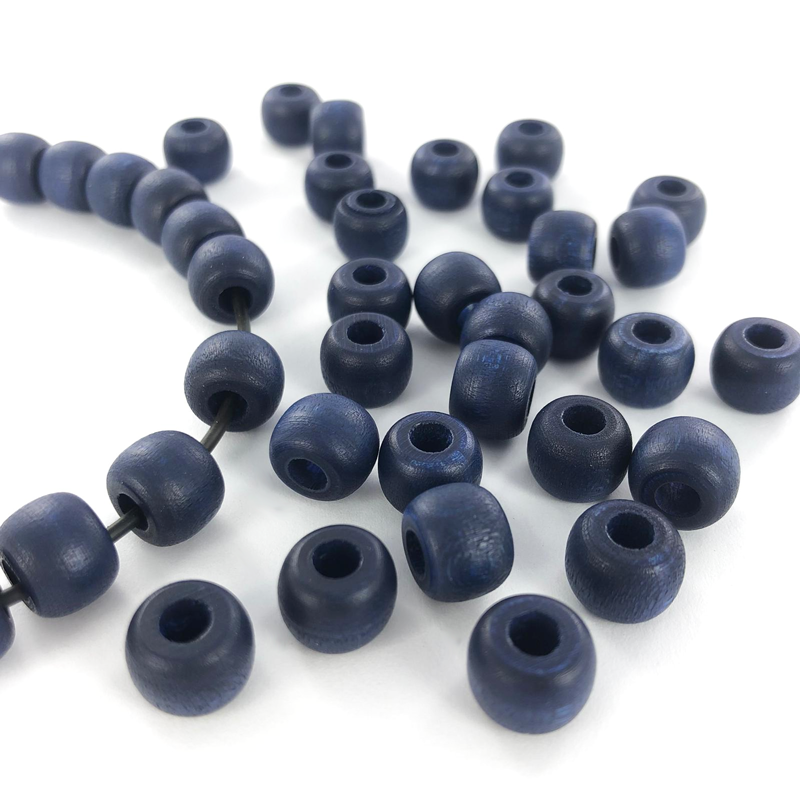 Houten kralen cilinder 10mm mat blauw per 30 stuks