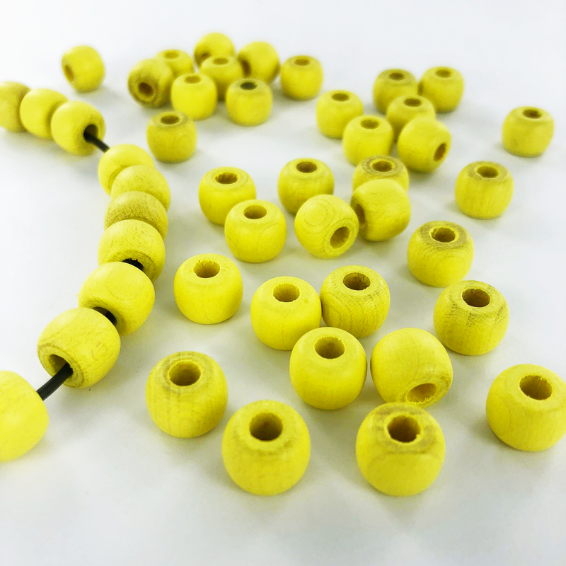 Houten kralen cilinder 10mm mat geel per 30 stuks