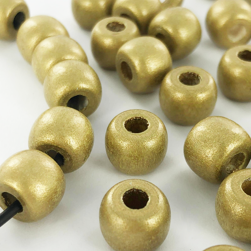 Houten kralen cilinder 10mm mat goud per 30 stuks