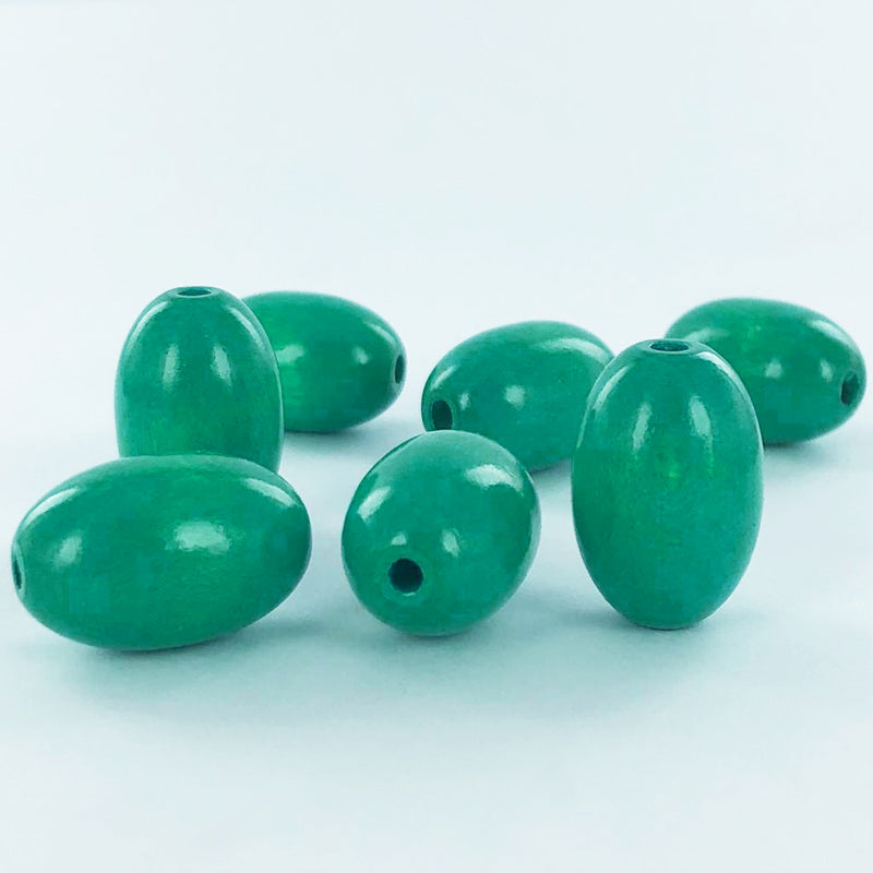 Houten kralen ovaal 24mm turquoise per 2 stuks