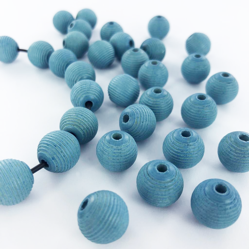 Houten kralen rond geribbeld 12mm mat blauw per 20 stuks