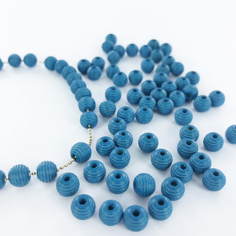 Houten kralen rond geribbeld 6mm blauw per 20 stuks