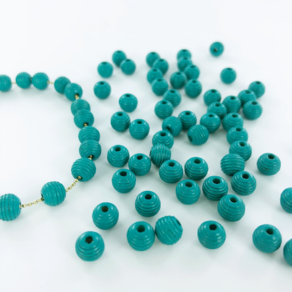 Houten kralen rond geribbeld 6mm turquoise per 20 stuks