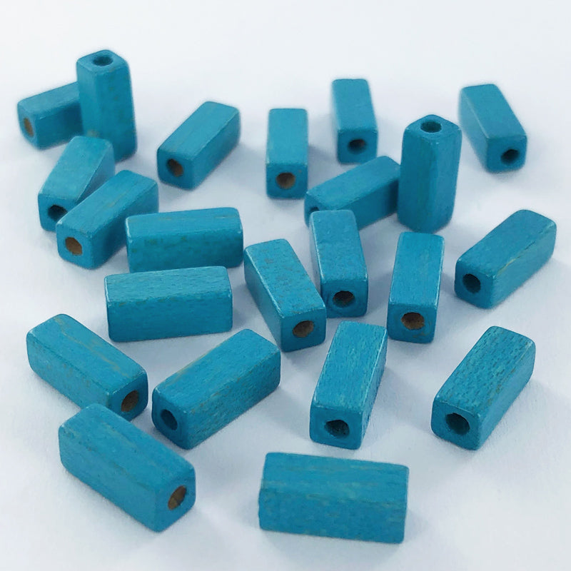 Houten kralen staafje 10mm blauw per 10 stuks