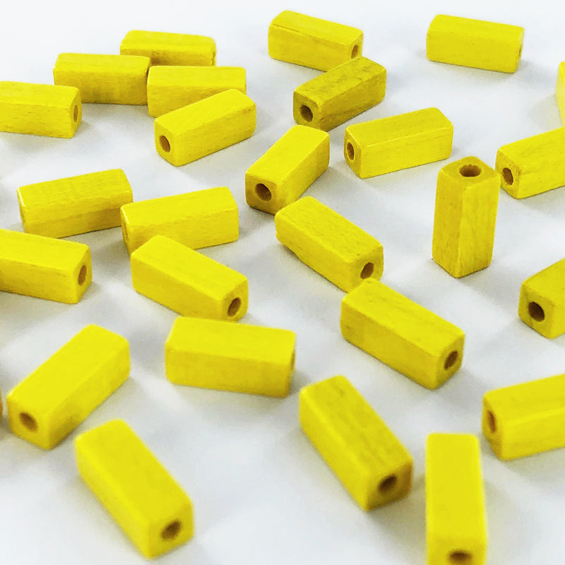 Houten kralen staafje 10mm geel per 10 stuks