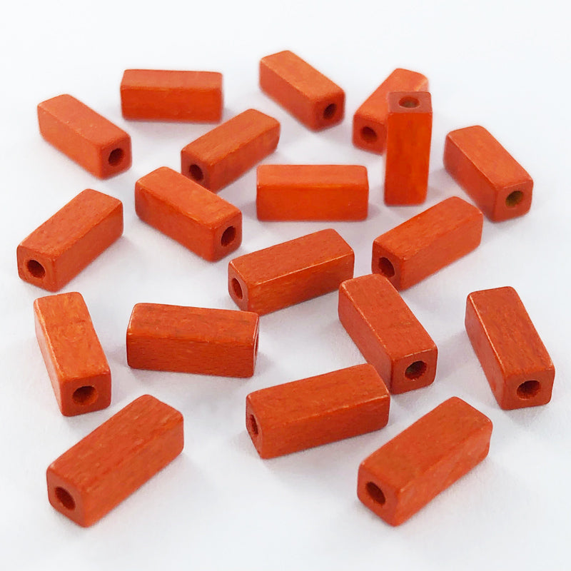 Houten kralen staafje 10mm oranje per 10 stuks