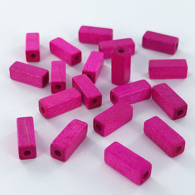 Houten kralen staafje 10mm roze per 10 stuks