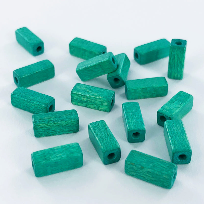 Houten kralen staafje 10mm turquoise per 10 stuks