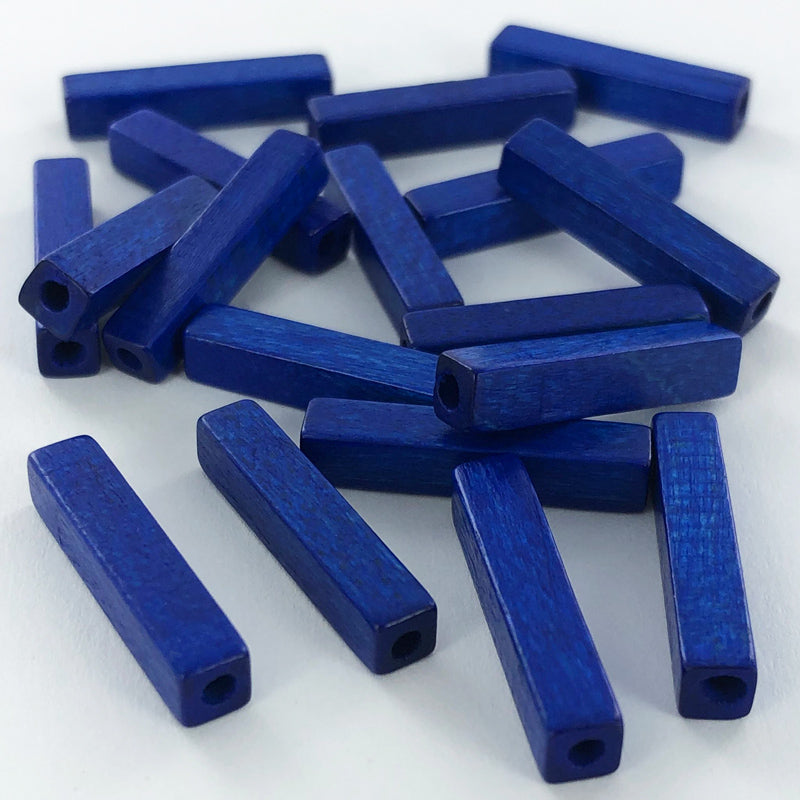 Houten kralen staafje 20mm blauw per 5 stuks