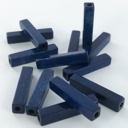 Houten kralen staafje 20mm blauw per 5 stuks