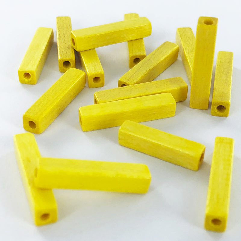 Houten kralen staafje 20mm geel per 5 stuks