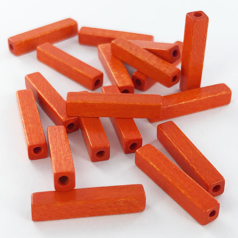Houten kralen staafje 20mm oranje per 5 stuks