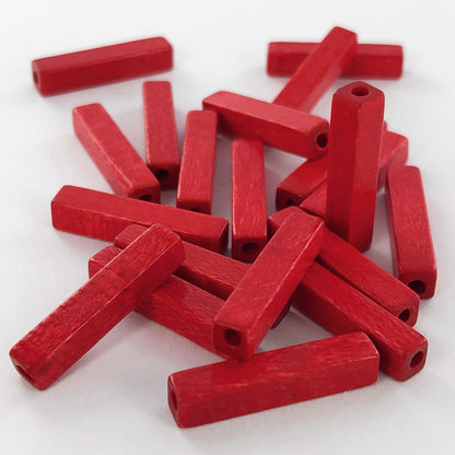 Houten kralen staafje 20mm rood per 5 stuks