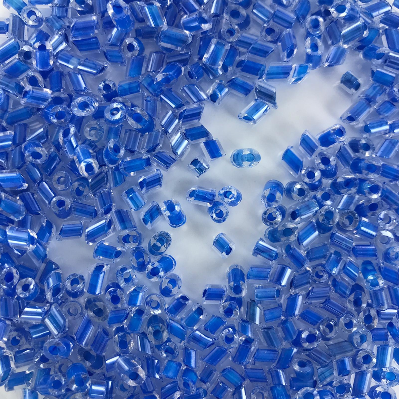 Kleine glas kralen staafjes 5mm blauw per 10 gram