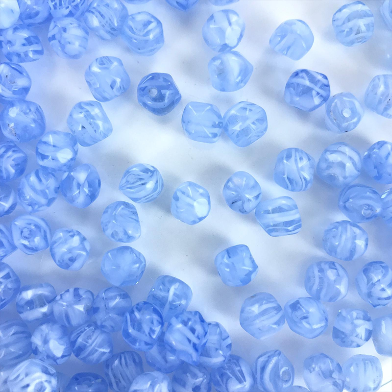 Kleine glaskralen 7mm rond facet blauw per 25 gram
