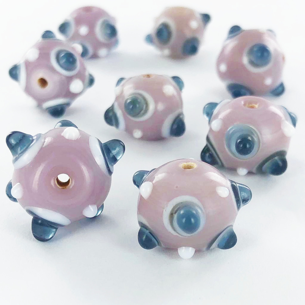 Lampwork glaskralen rond 14mm roze per 1 stuk