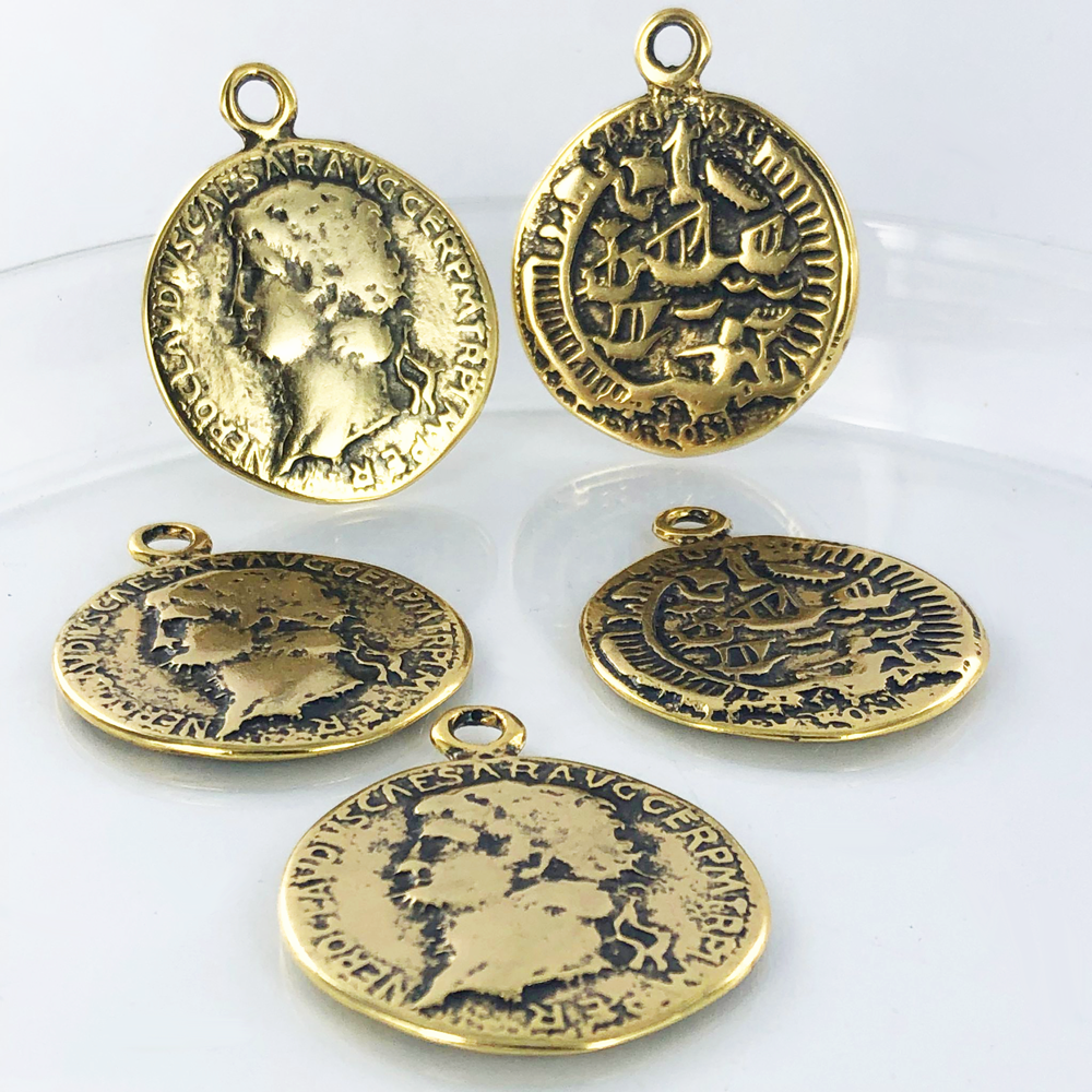 Muntjes bedels Romeins 32mm antiek goud Nieuwekralen