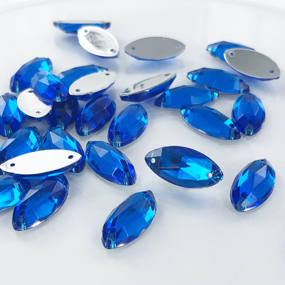 Opnaaistenen navette kunststof 15mm blauw per stuk