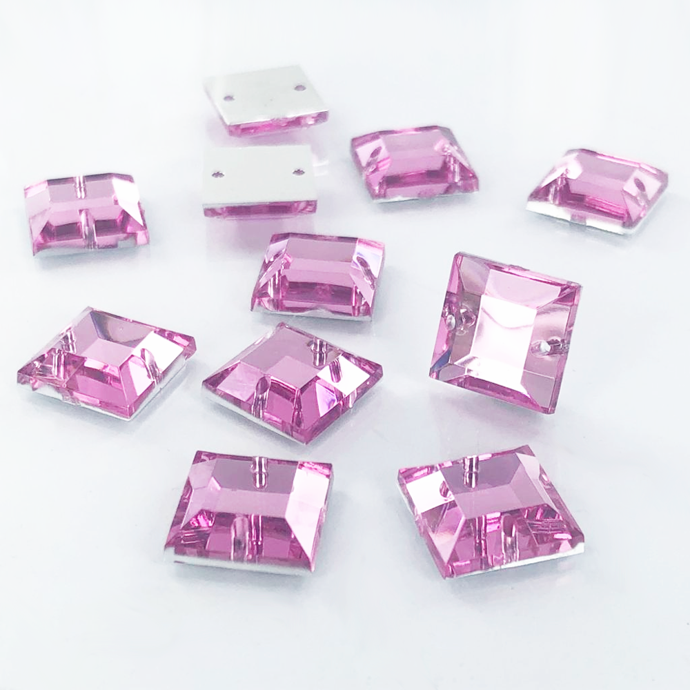 Opnaaistenen vierkant kunststof 12mm roze per stuk
