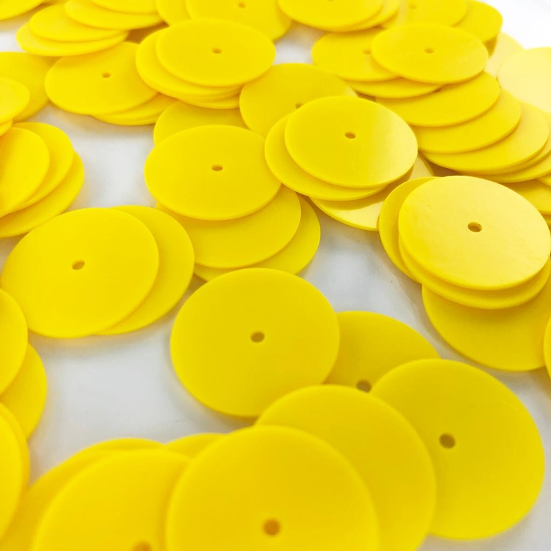 Pailletten rond plat geel 18mm per 5 gram