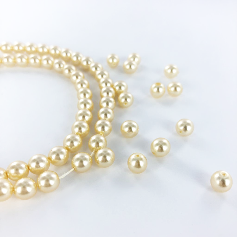 Glasparels 6mm parel kralen rond crème per 80 stuks