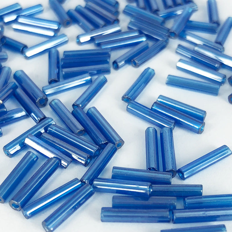 Staafjes kralen bugle beads 9mm blauw