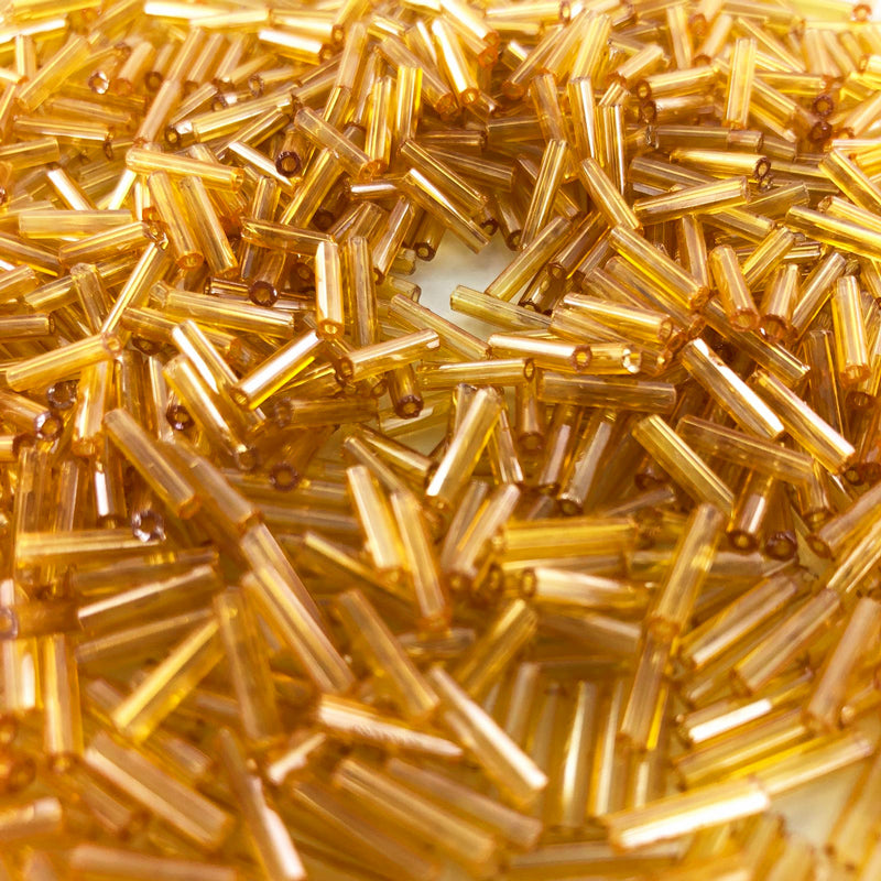Staafjes kralen bugle beads 9mm bruin, beige