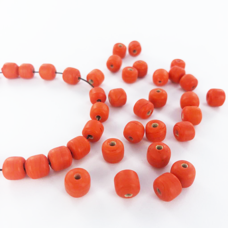 Bloedkoraal imitatie koraal kralen glas cilinder oranje 7mm per 25 gram