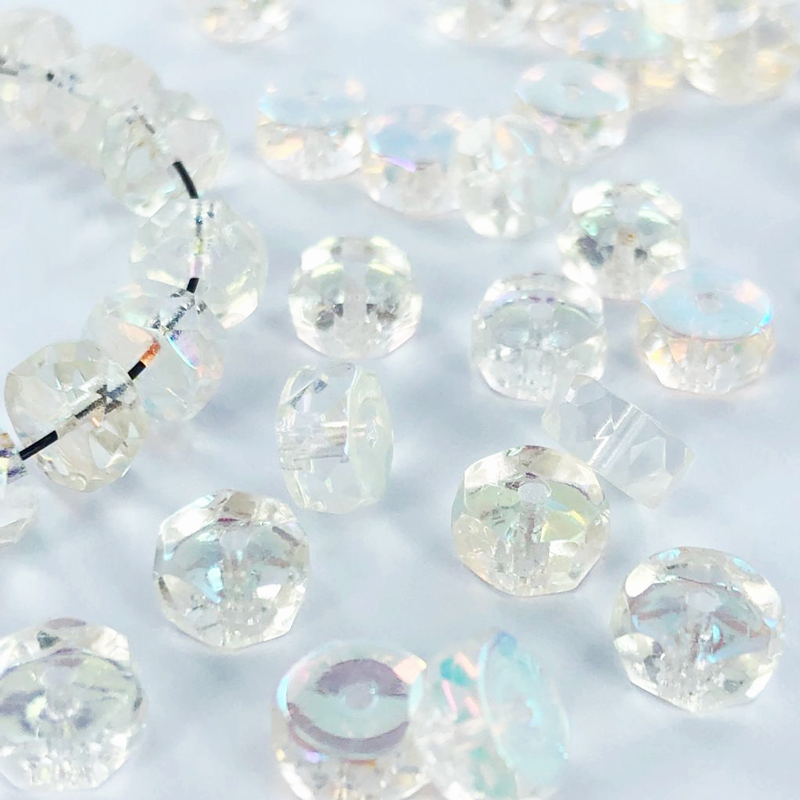 Facet kralen glaskralen schijf rond 8mm spacer beads kristal irise per 3 stuks