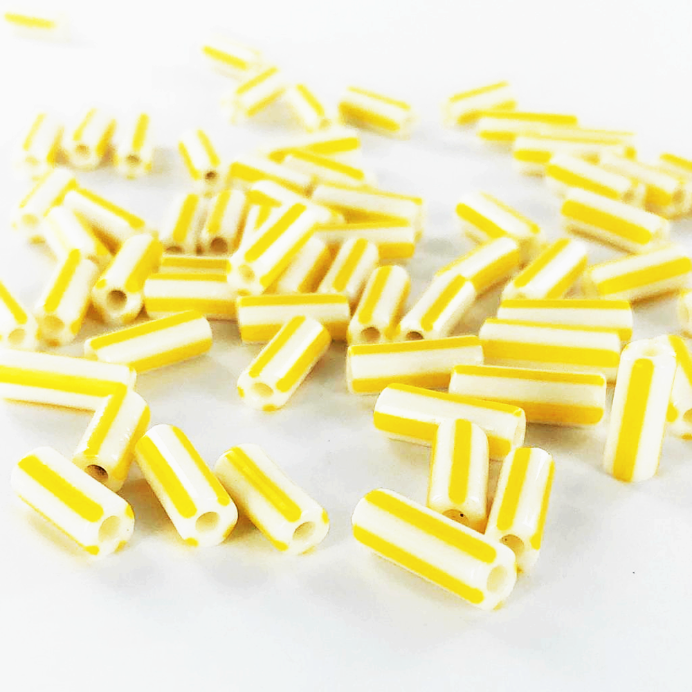 Staafjes glaskralen met streep geel per 5 gram