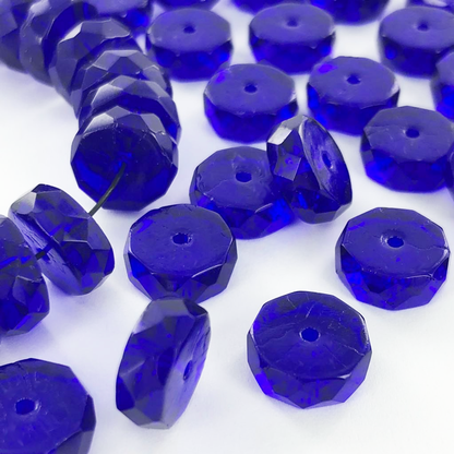Glaskralen facet kralen schijf rond 10mm spacer beads blauw 3 stuks