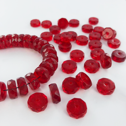 Glaskralen facet kralen schijf rond 10mm spacer beads rood per 3 stuks