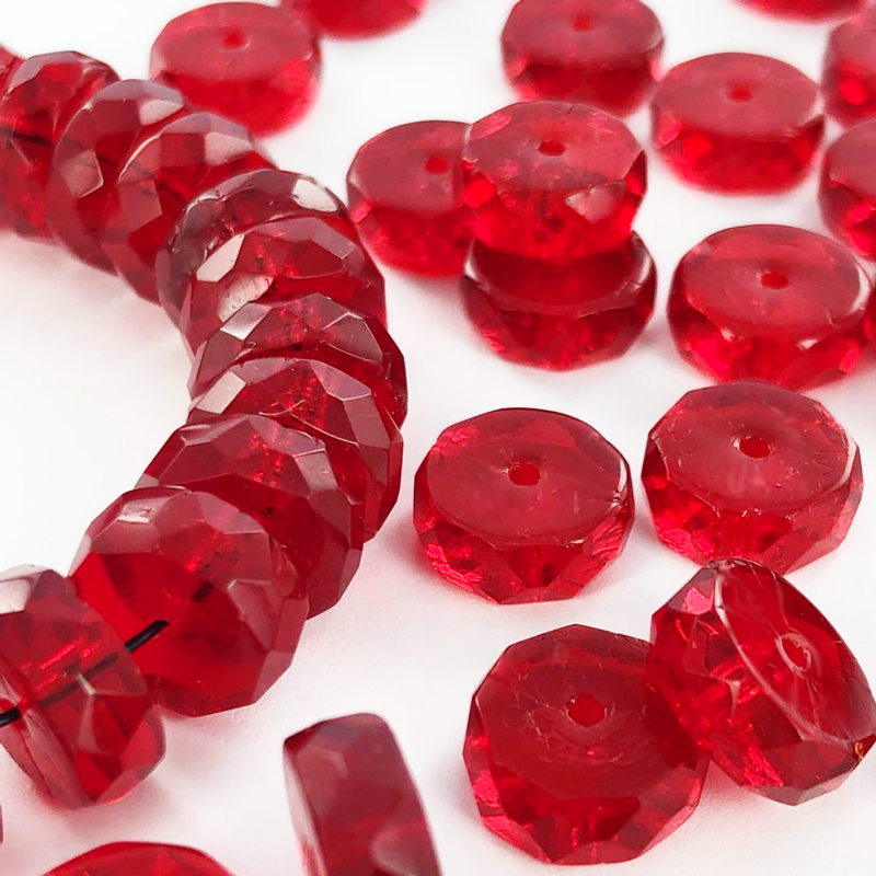 Glaskralen facet kralen schijf rond 10mm spacer beads rood per 3 stuks