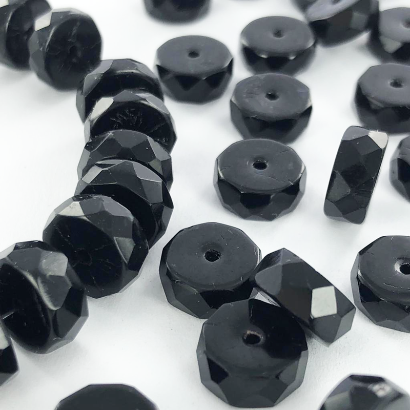 Glaskralen facet kralen schijf rond 10mm spacer beads zwart per 3 stuks