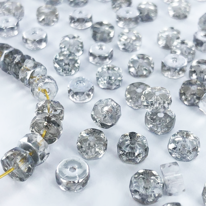 Facet kralen glaskralen schijf rond 6mm spacer beads zilver per 5 stuks
