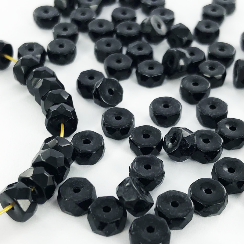 Facet kralen glaskralen schijf rond 6mm spacer beads zwart per 5 stuks
