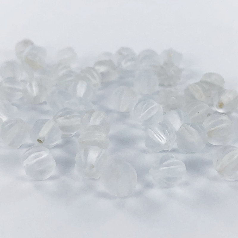 Ribbelkralen vintage glaskralen 6mm rond kristal mat per 10 gram